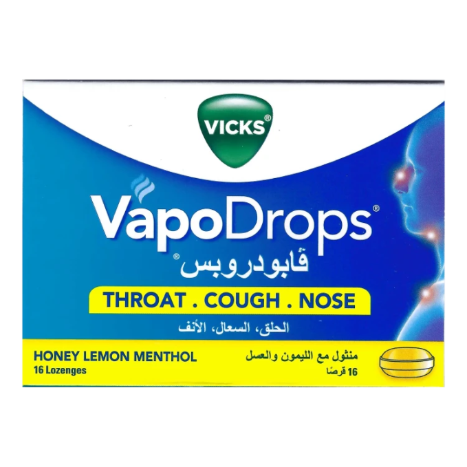 VICKS VAPODROPS HONEY LEMON MENTHOL 16 LOZENGES