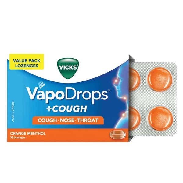 VICKS VAPODROPS ORANGE MENTHOL 16 LOZENGES
